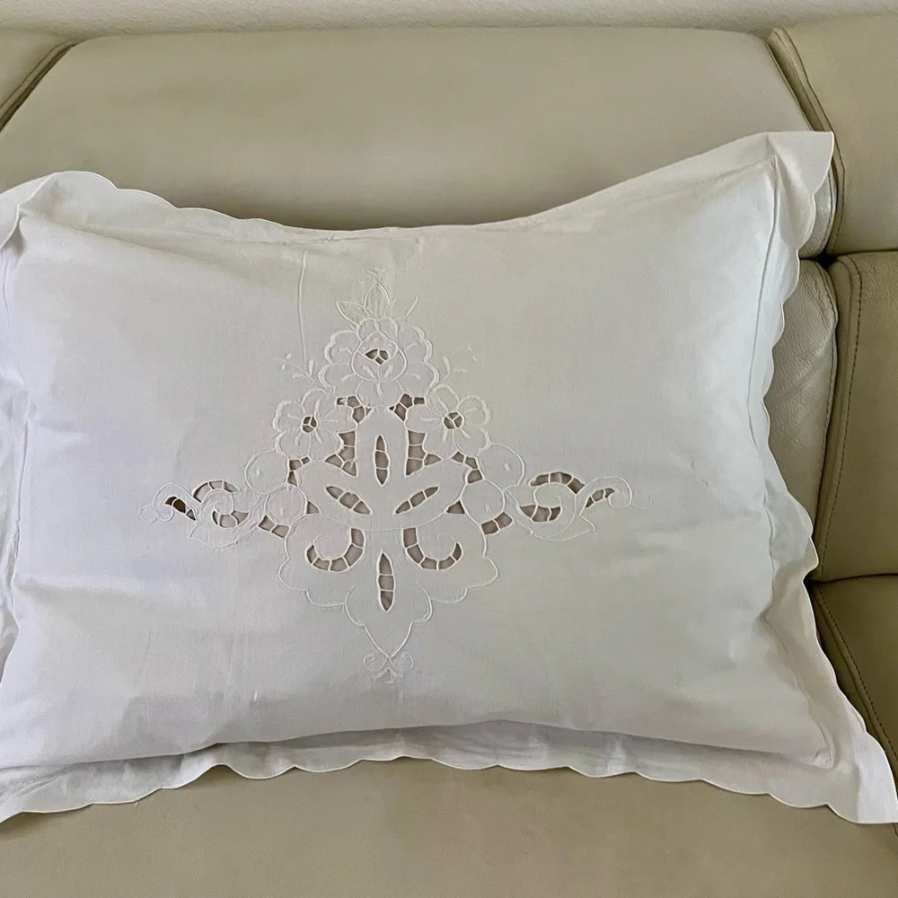 Elegant White Embroidered Pillowcase 22/28 inches